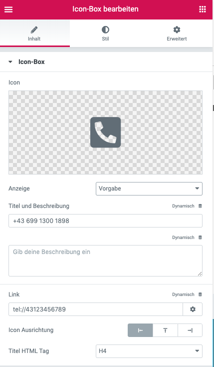 iconbox Telefon Elementor