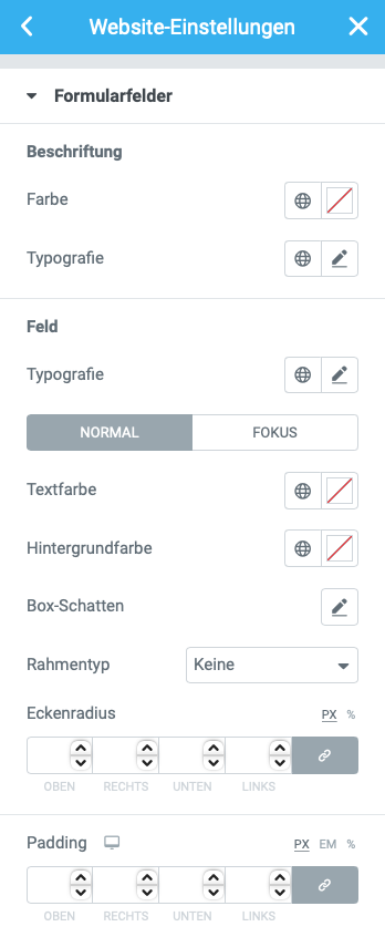 Elementor Formularfelder Einstellungen