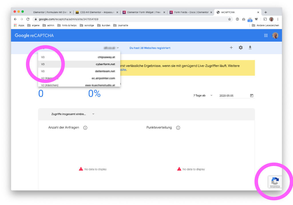 Recaptcha registrieren