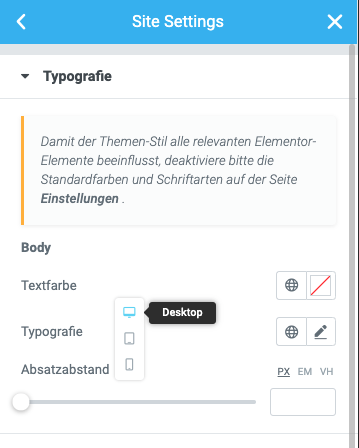 Typographie Einstellungen