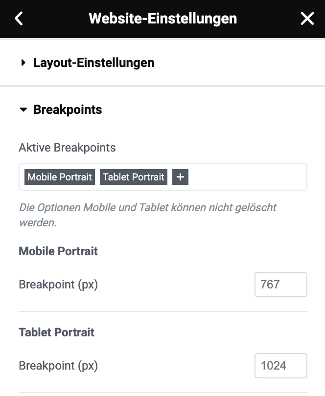 Elementor Breakpoint Settings