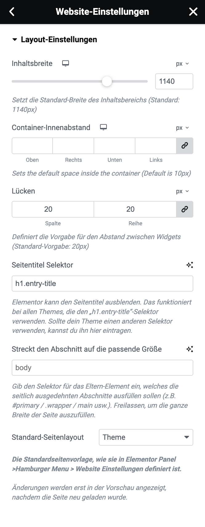 Elementor Layout Settings