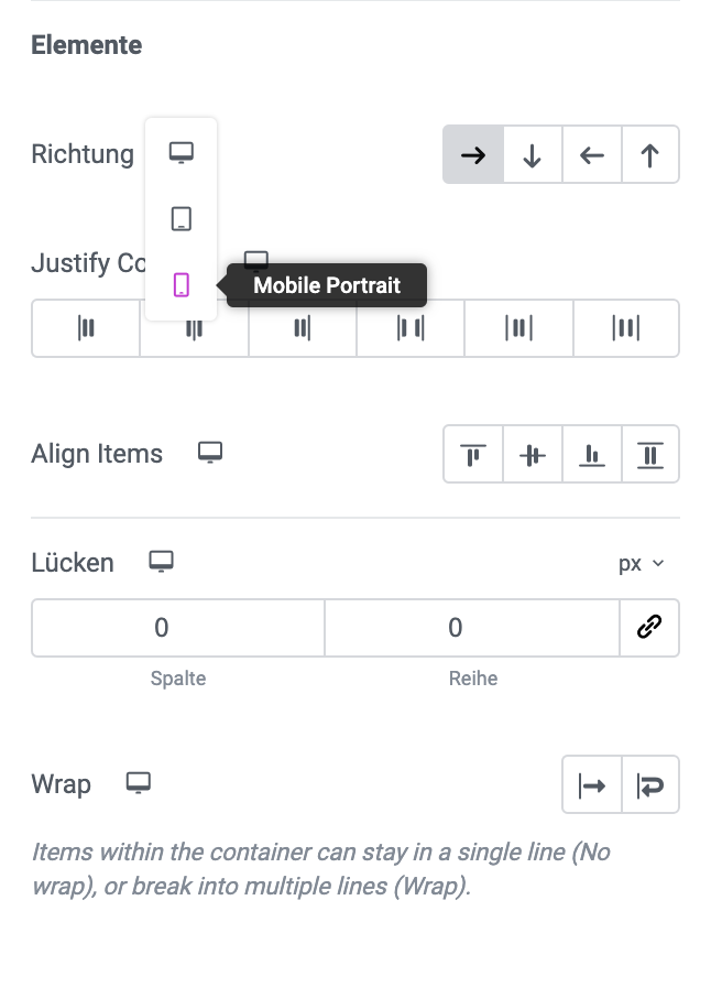 Elementor Responsive Container Settings