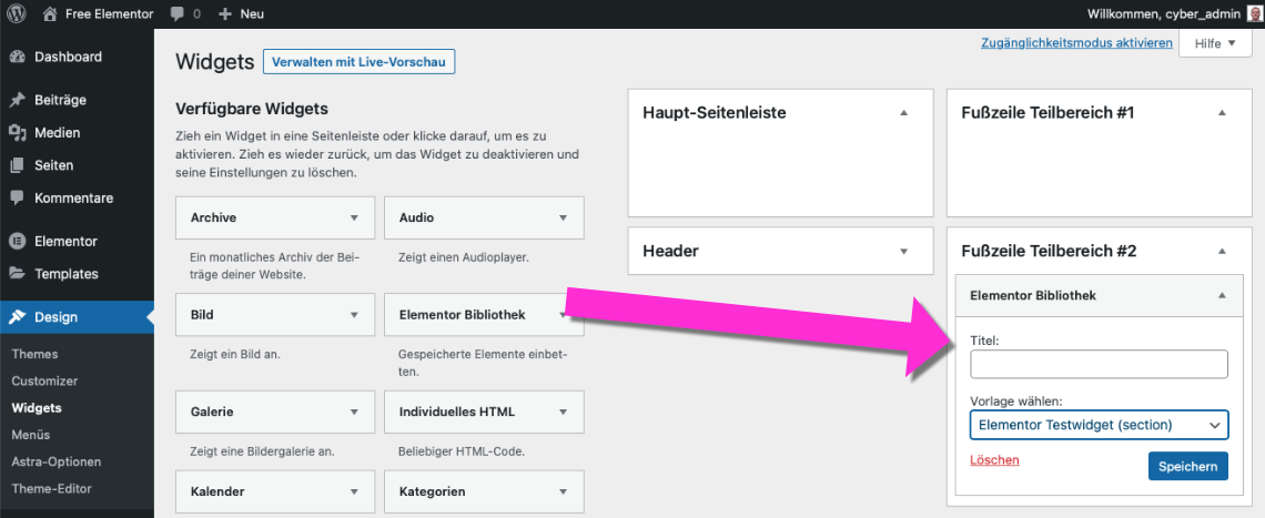 Elementor Template als WordPress Widget
