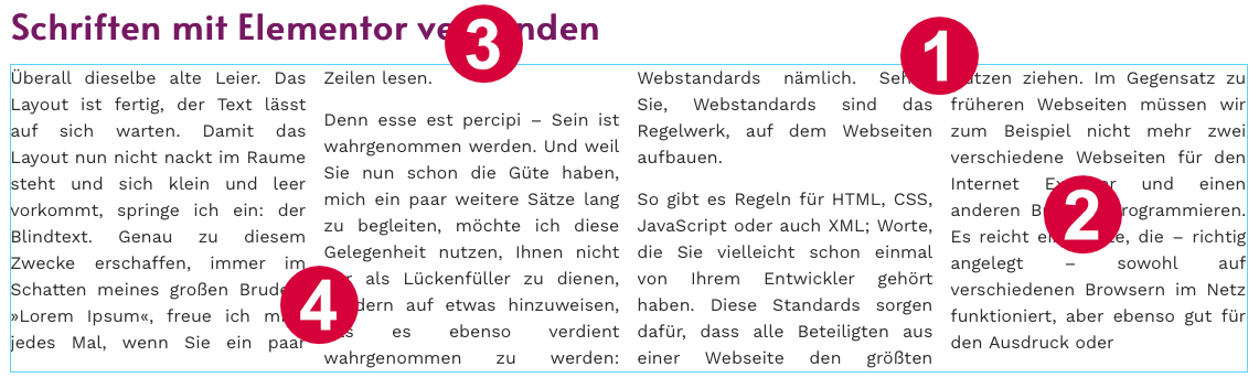 Schlechter Blocksatz mit Elementor