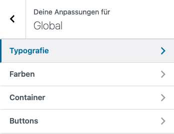 Astra Globale Einstellungen