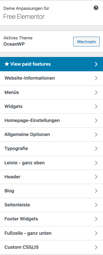 OceanWP Customizer
