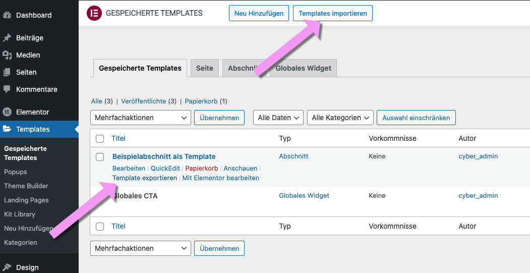 Templates Import Export