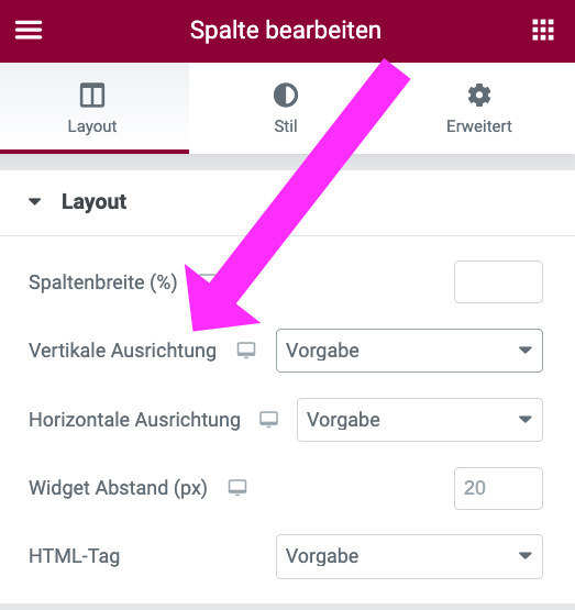 Ausrichtung einzelner Spalte