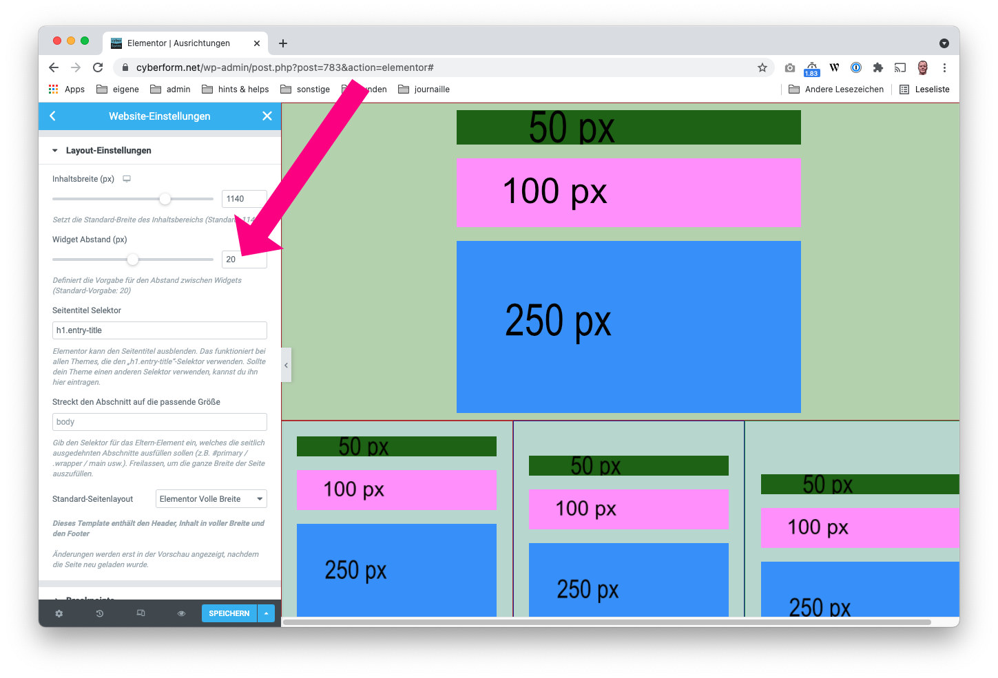 Widget Abstand Grundwert