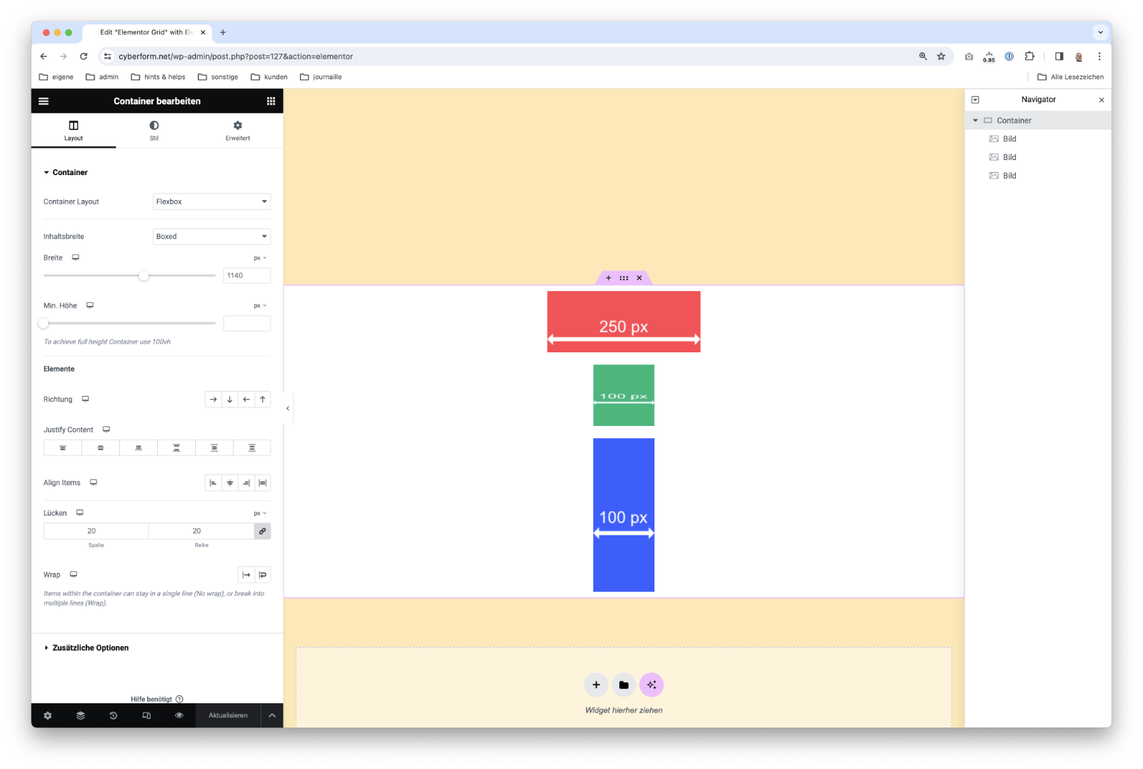 Elementor Container default