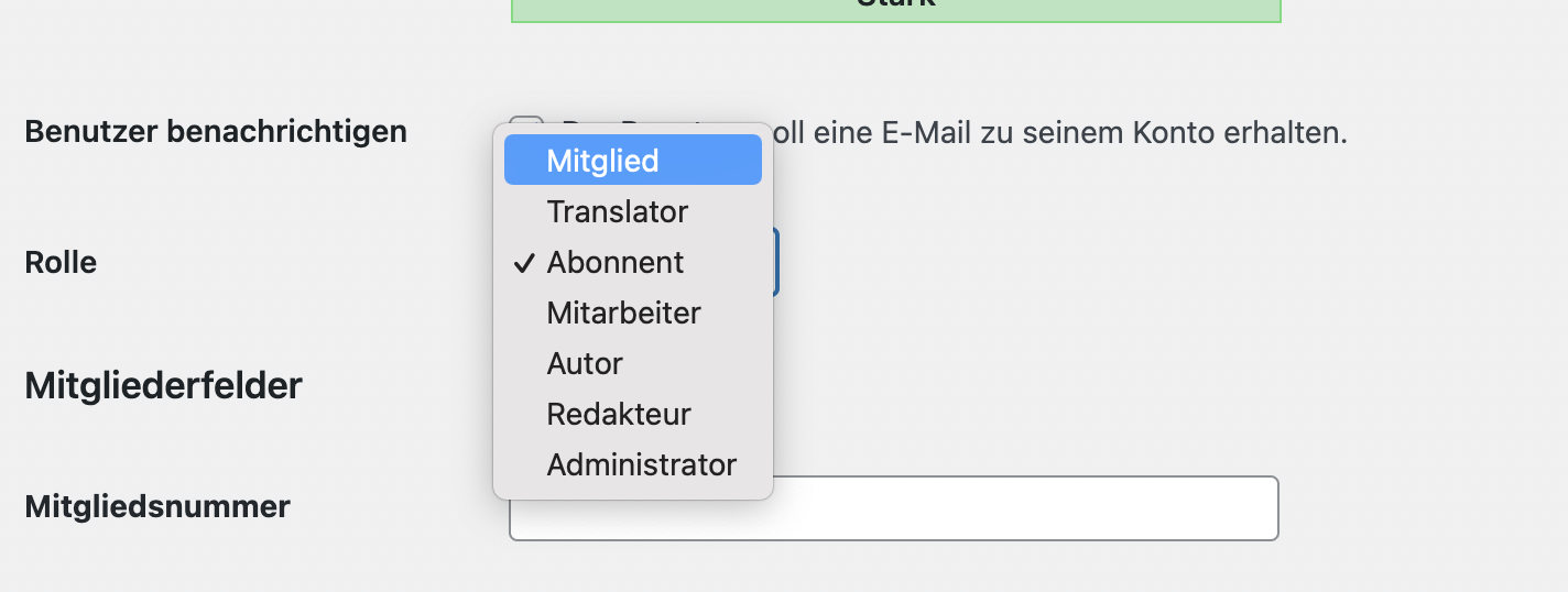 Mitglieder Optionen