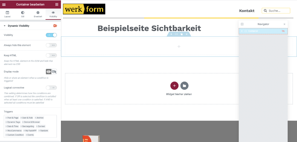 Grundeinstellungen Dynamic Visibility