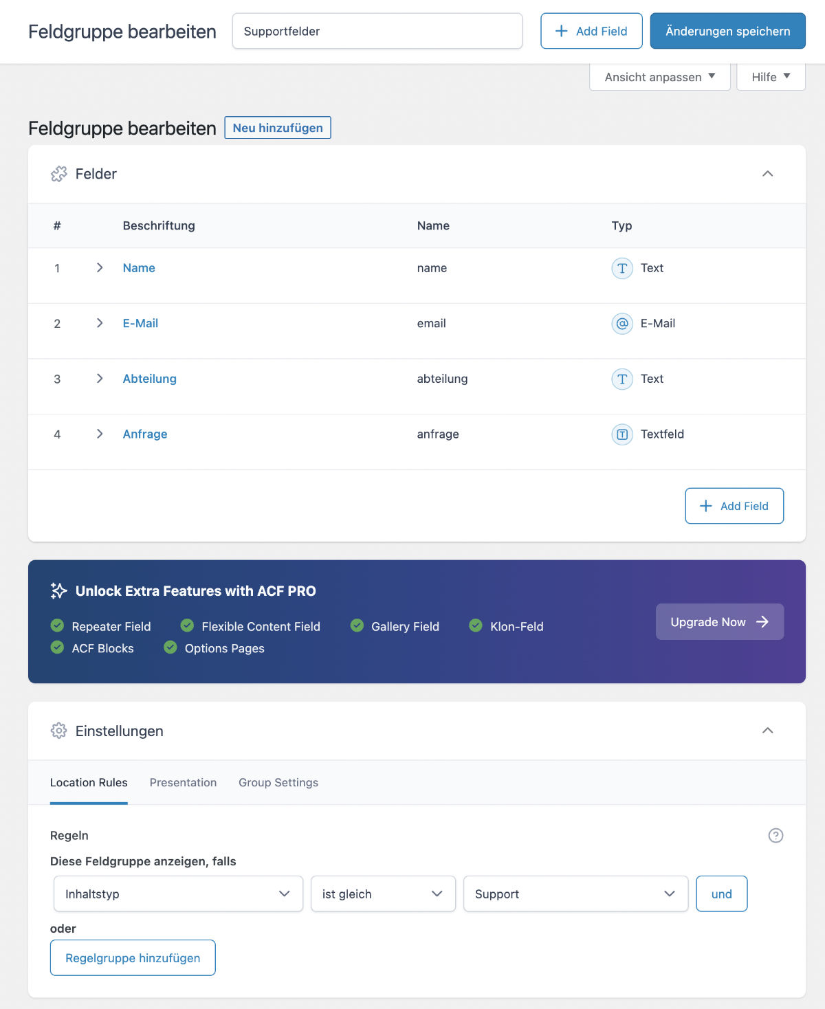 Feldgruppe Dynamisches Formular