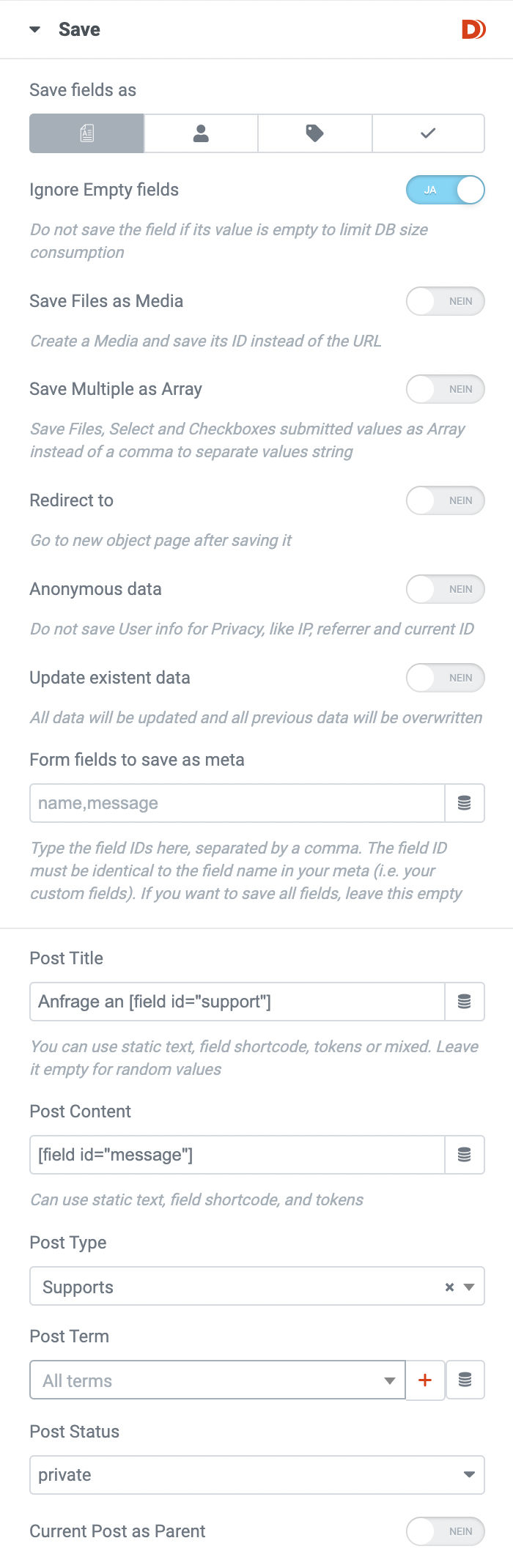 Formular Save