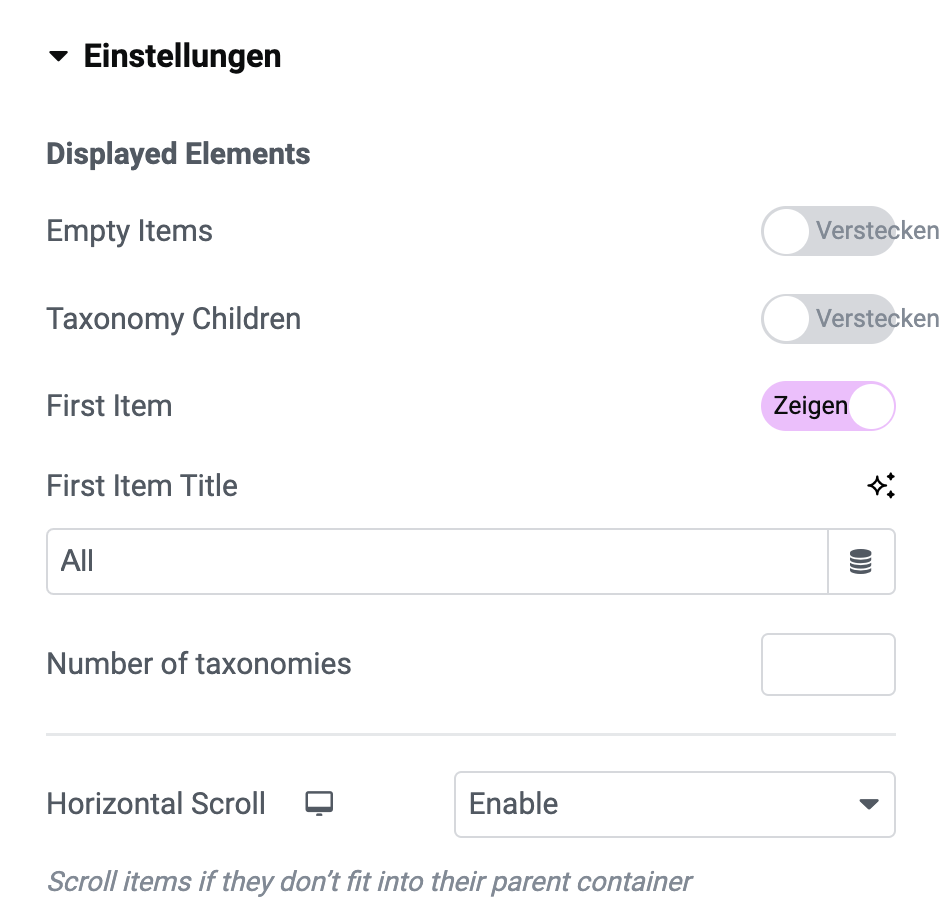 Einstellungen Taxonomie Filter