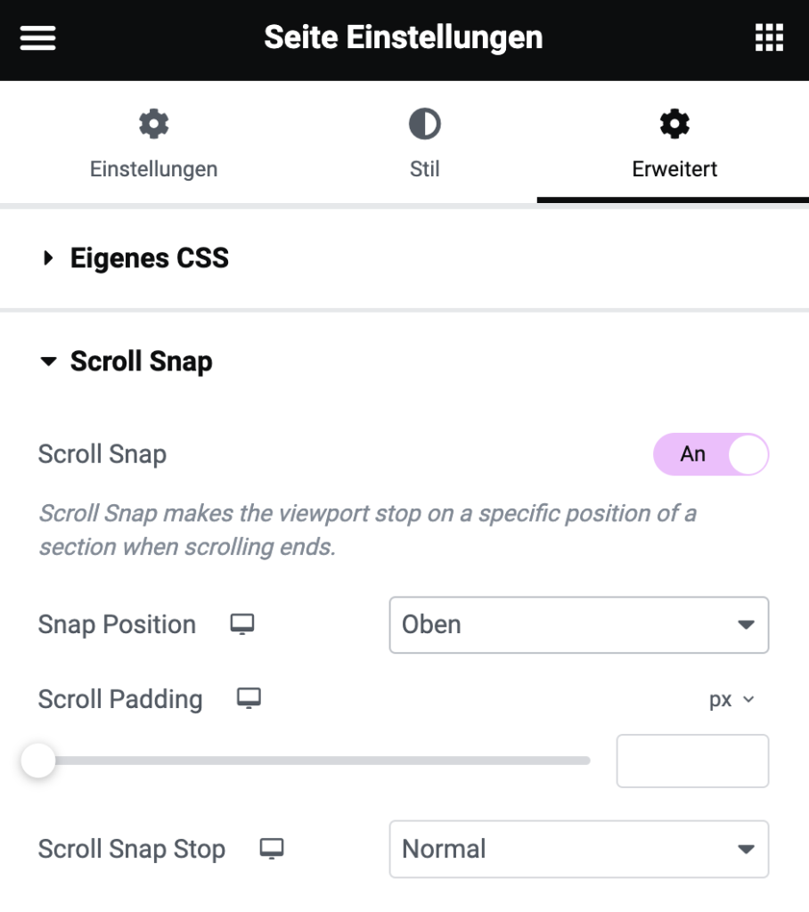 Elementor Scroll Snap