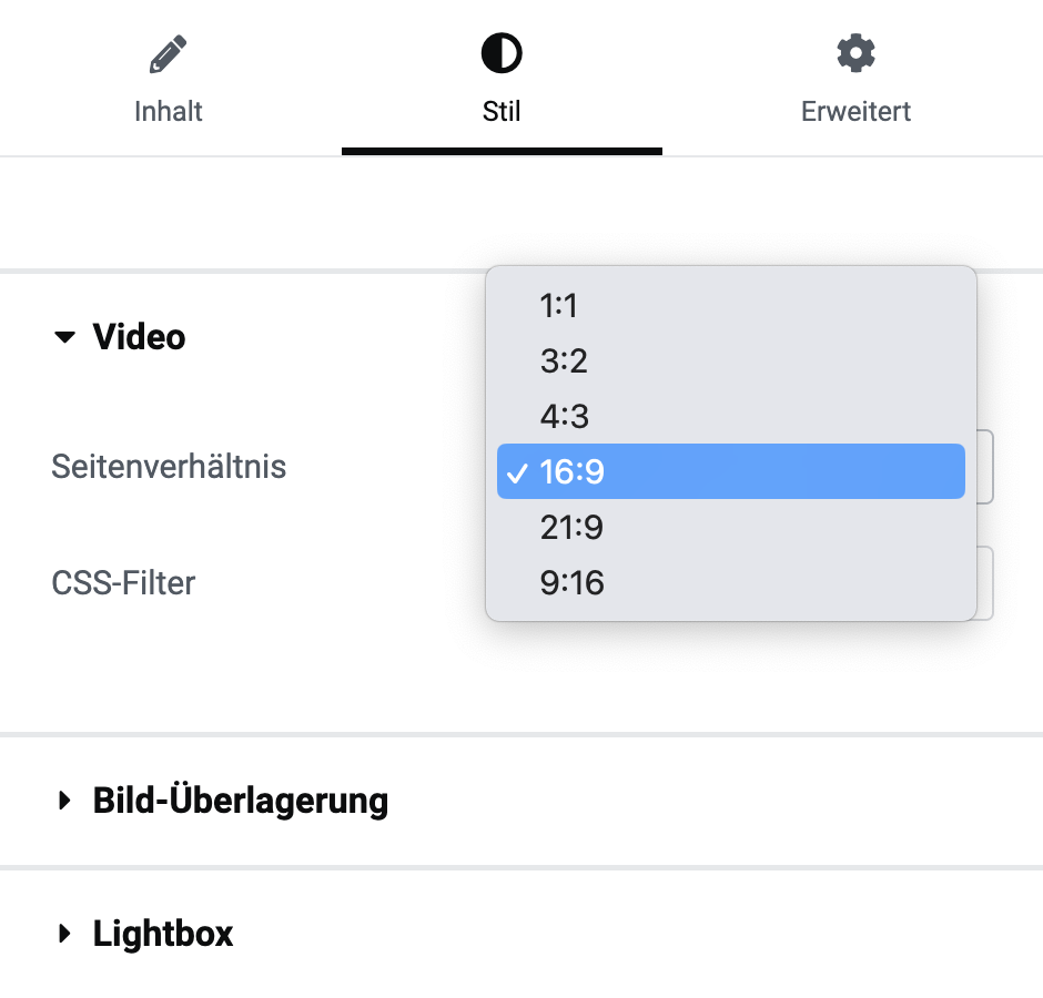 Elementor Video Stil