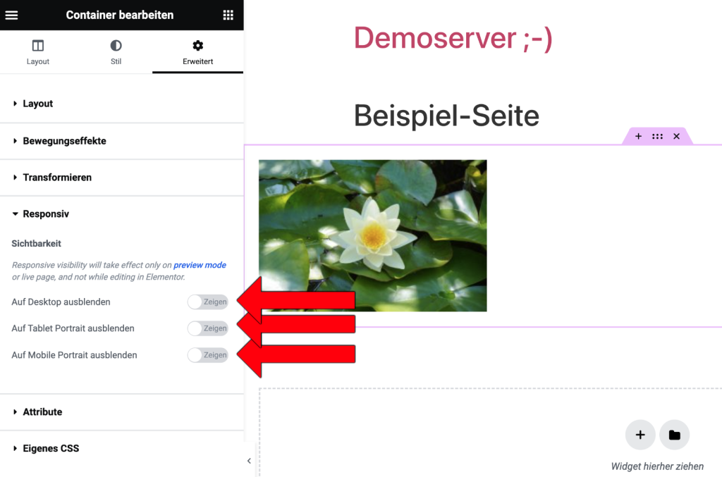 Elementor Repsonive Einstellungen