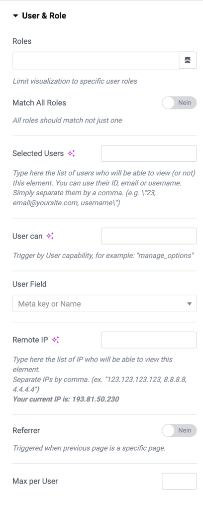 Dynamic Visibility User & Role
