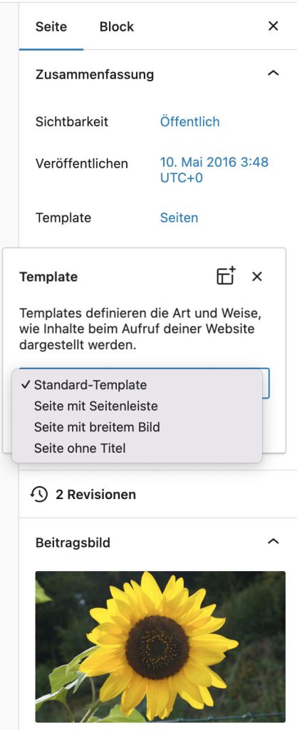 WordPress Seite Template