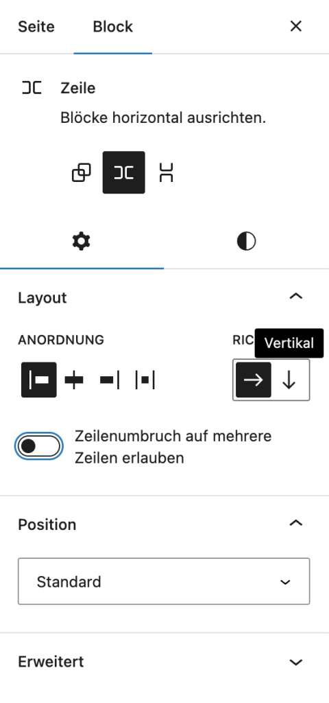 WordPress Zeilen Layout