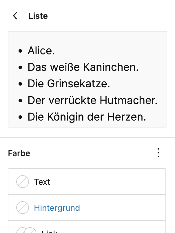 WordPress Liste Block