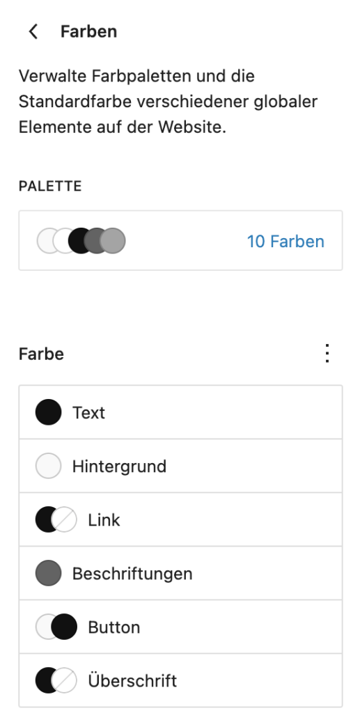 Farben Stile WordPress
