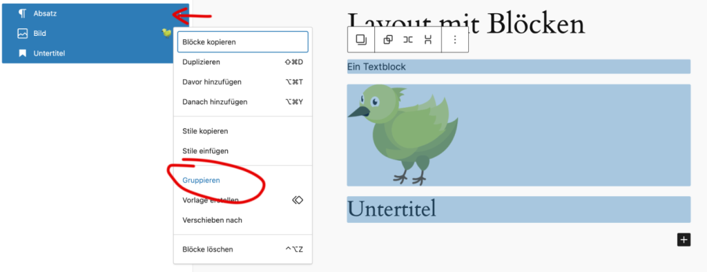 Blöcke Gruppieren