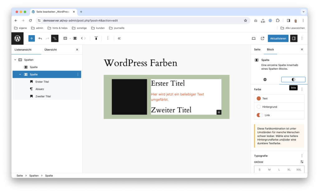 WordPress Hintergrund umgefärbt