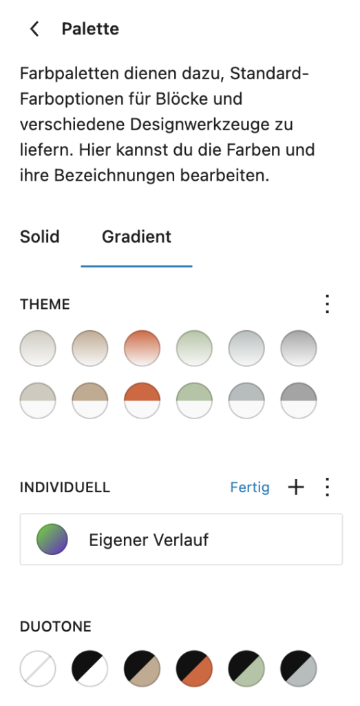 Verlaufspalette WordPress