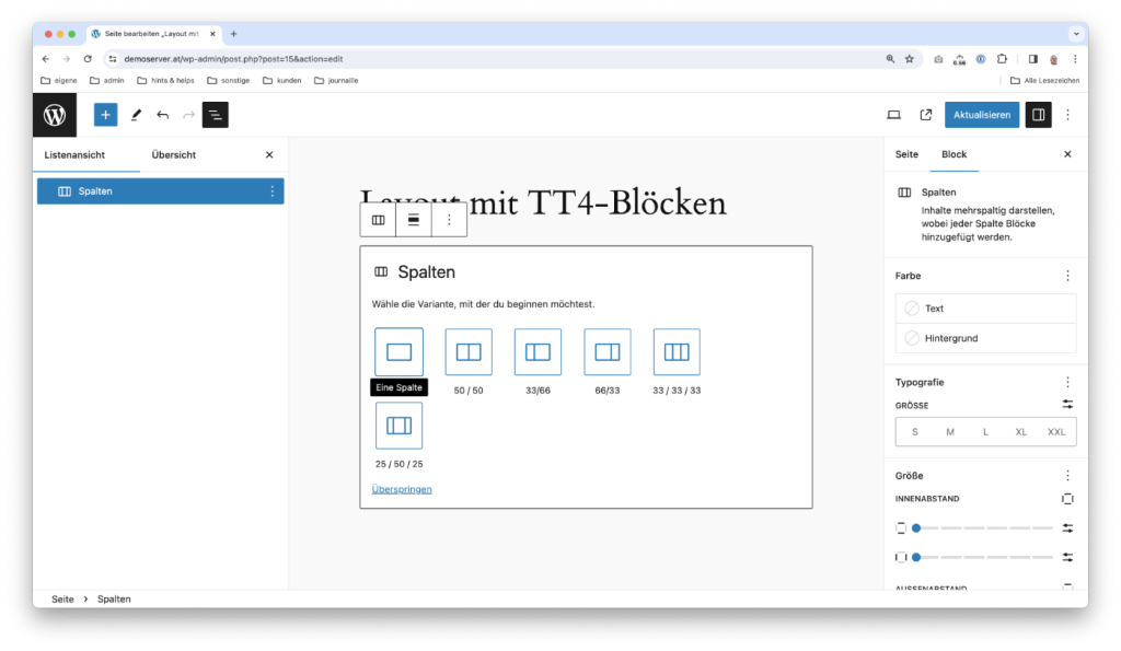 WordPress Spalten anlegen