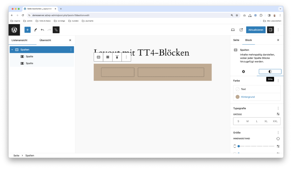 WordPress Spalten konfigurieren