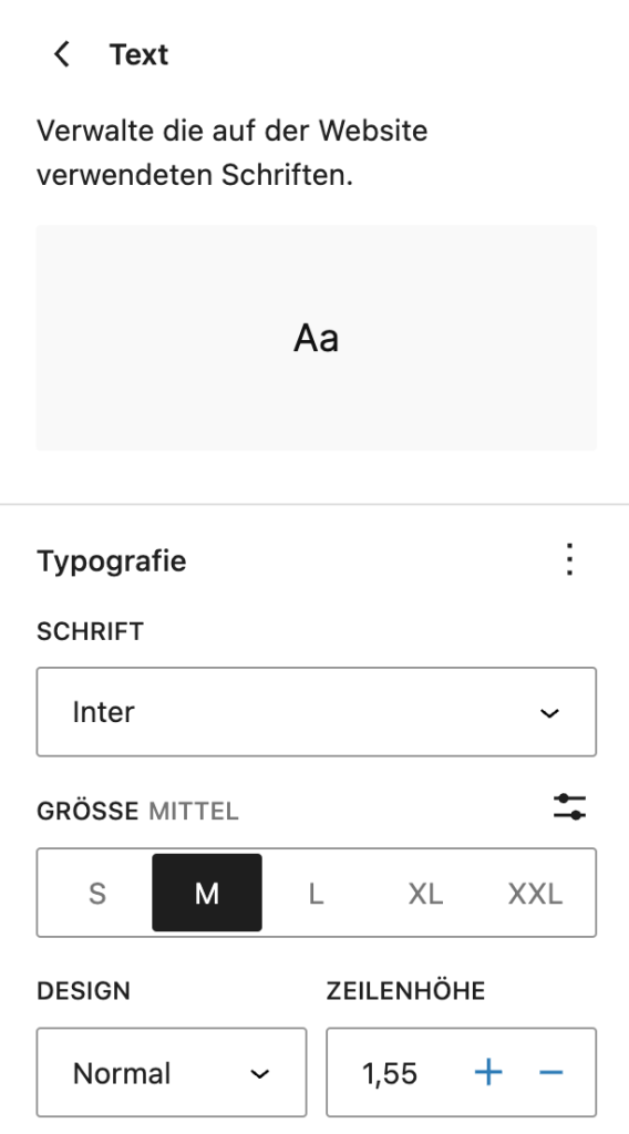 Stil Grundeinstellung Text