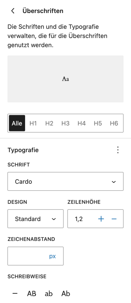 Stil Überschriften WordPress