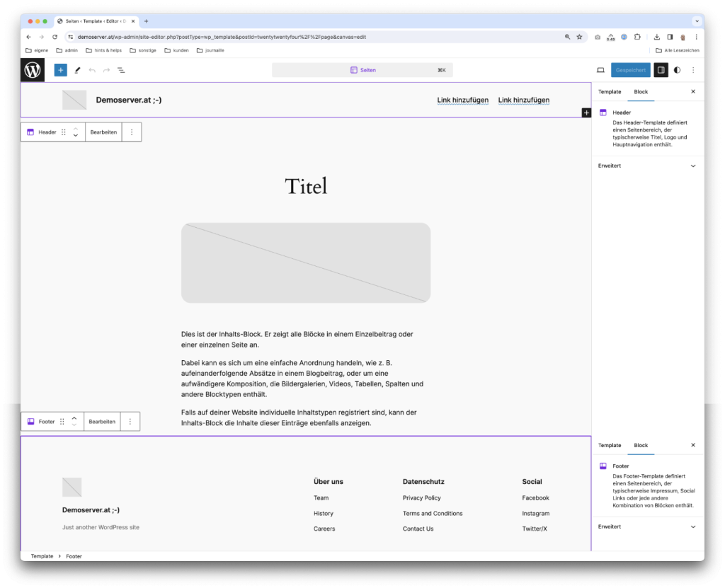 Template Teile WordPress Seite