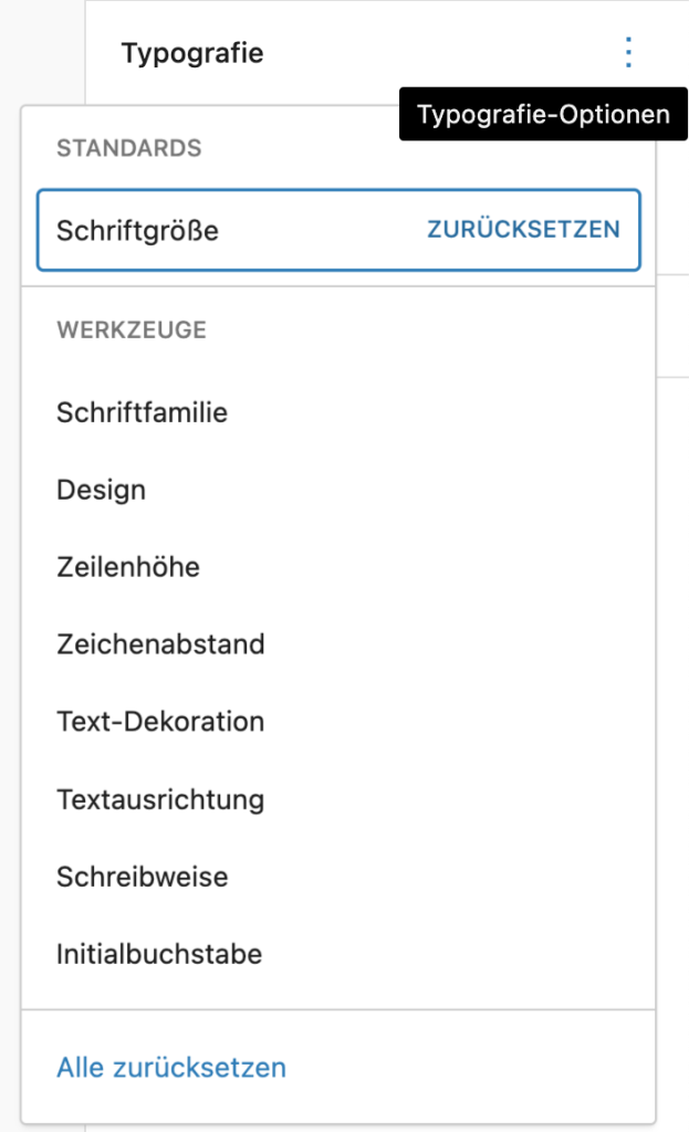 WordPress Typographie Optionen