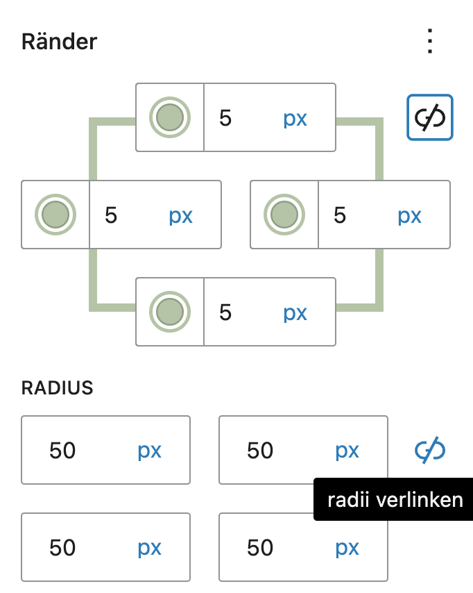 asymerische Werte Border und Radius