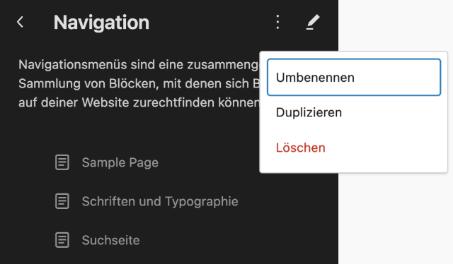 WP Navigation Umbenennen