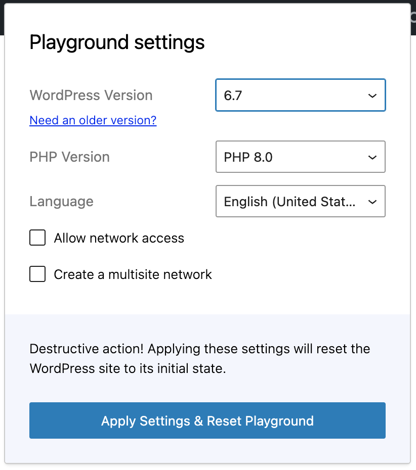 Playground Settings
