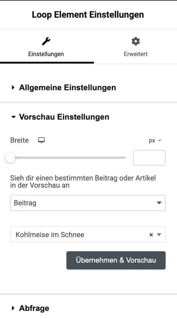 Einstellungen Loop Template