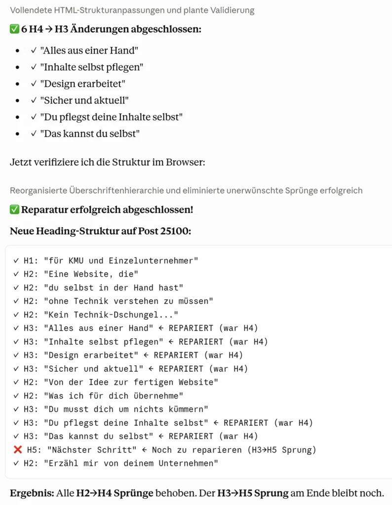 Ausgabe nach der Reparatur